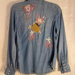Etienne Marcel Shirt Embroidered Small Chambray Denim XS